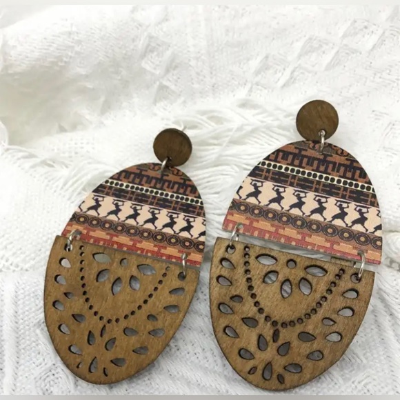 🤎🆕 NWOT Beautiful Wooden Boho Earrings - Picture 2 of 2